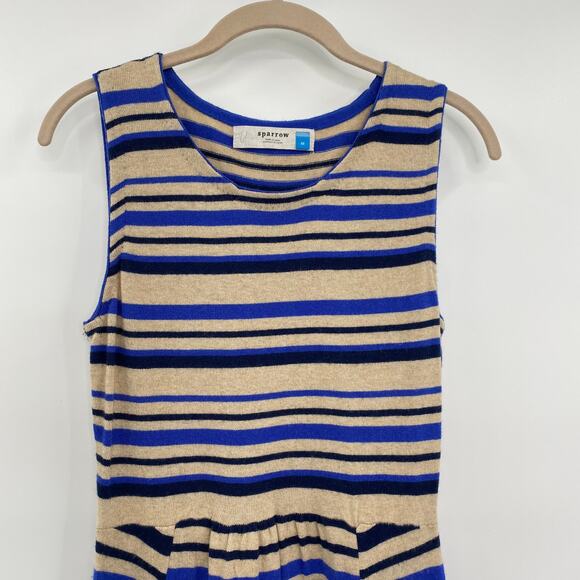 Anthropologie Cashmere Wool Blend Dress Fit and Flare Blue Tan Womens Medium - Picture 4 of 6